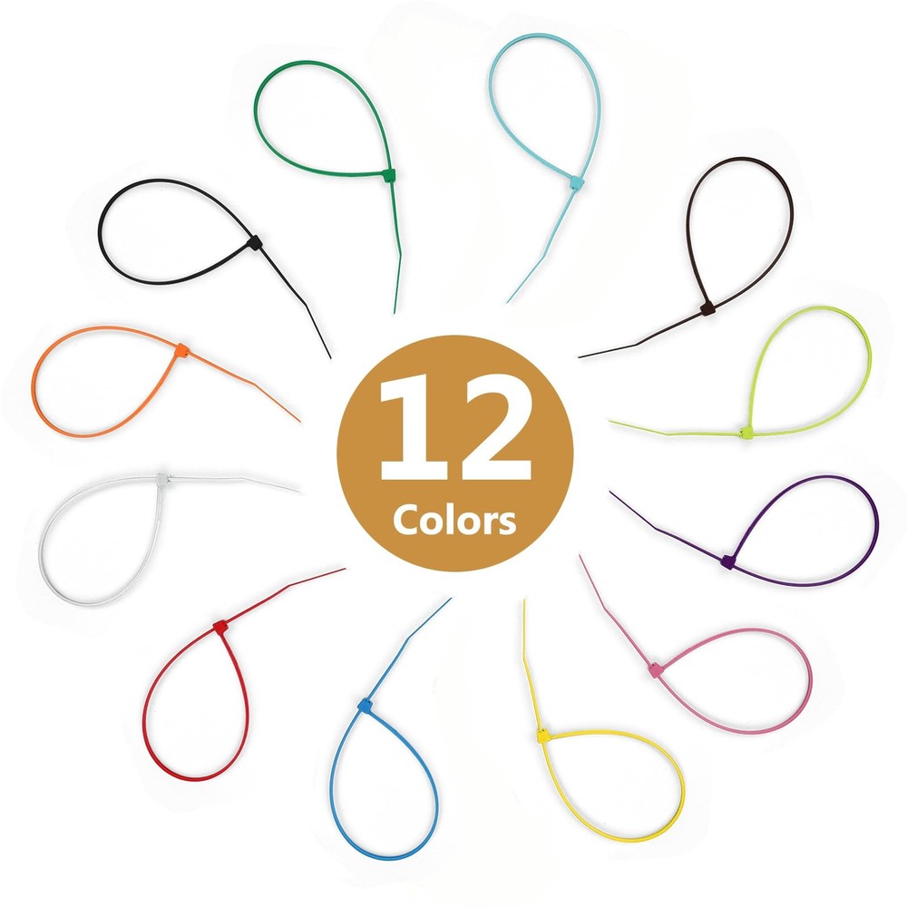 1200 Pieces Zip Ties Multi-Purpose Assorted Colored Self-Locking Nylon Cable Zip