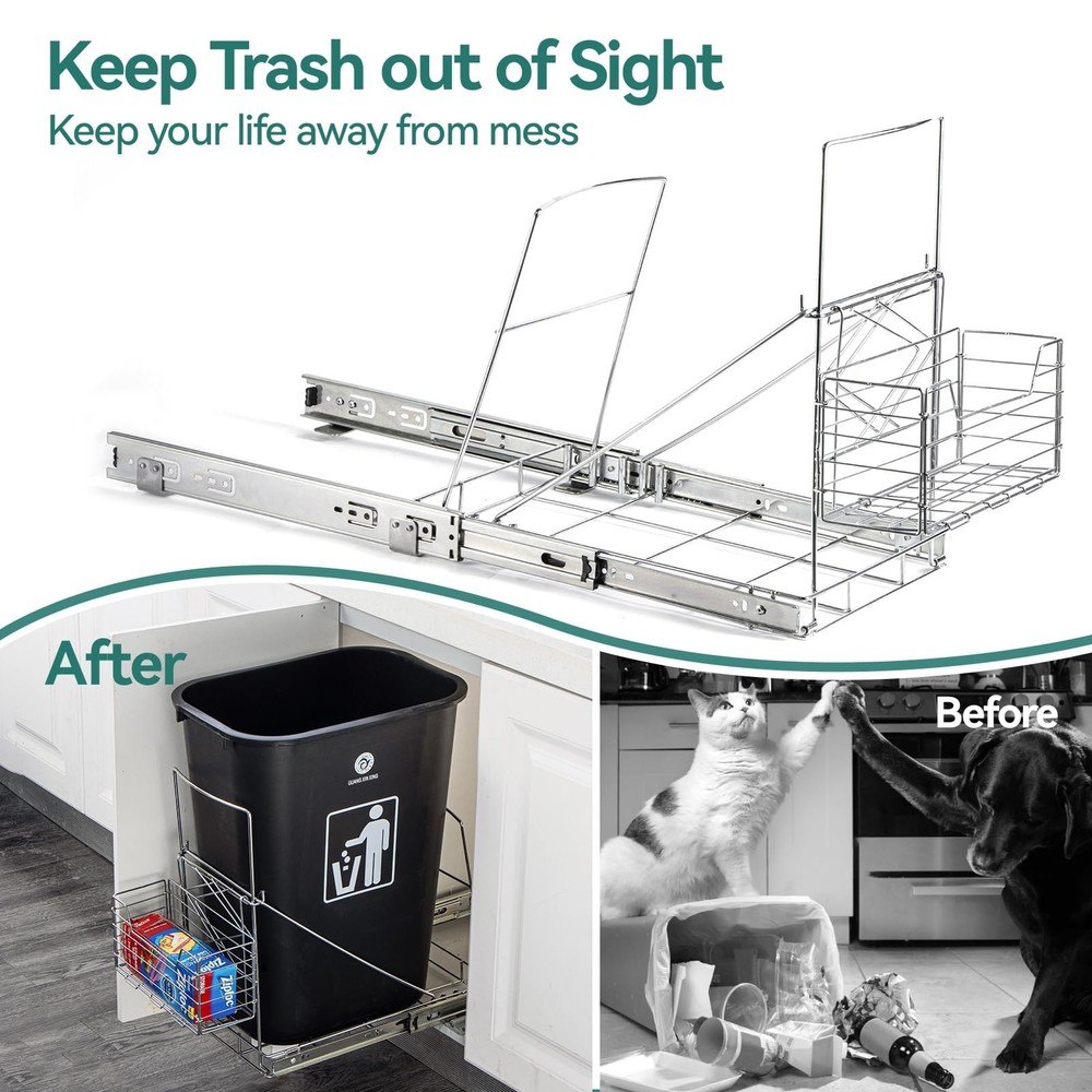 Pull Out Trash Can Under Cabinet,Adjustable Under Sink Trash Can Pull Out Kit...