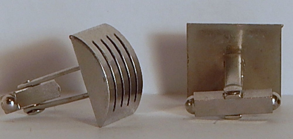 VINT SILVERTONE SLOTTED DOMED CUFFLINKS RECTANGULAR
