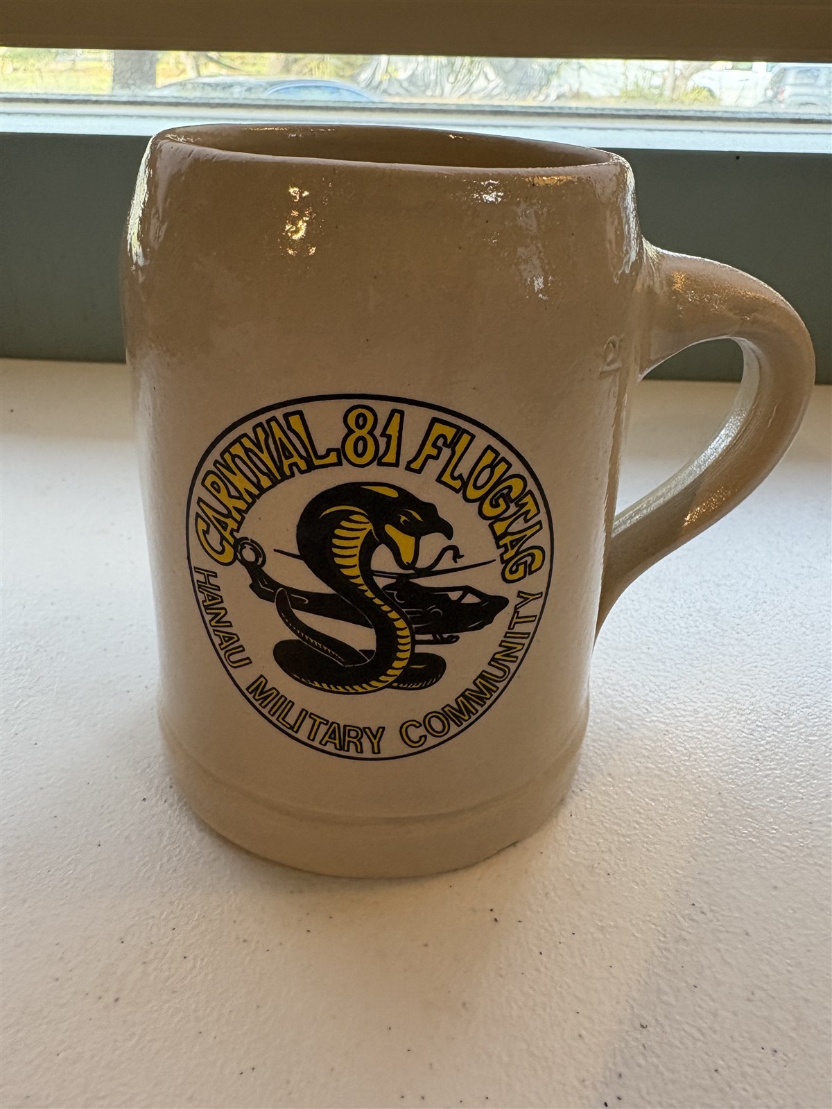 Hanau army airfield Germany base airshow beer mug, 1981, Schwind Brau