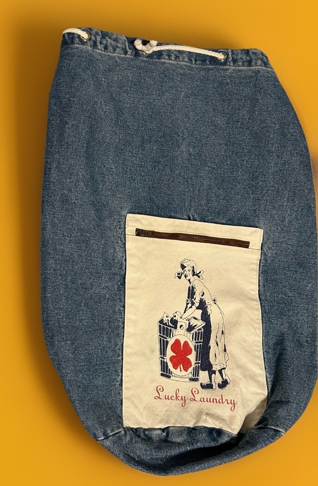 A vintage denim drawstring laundry bag  23 X 17.5.