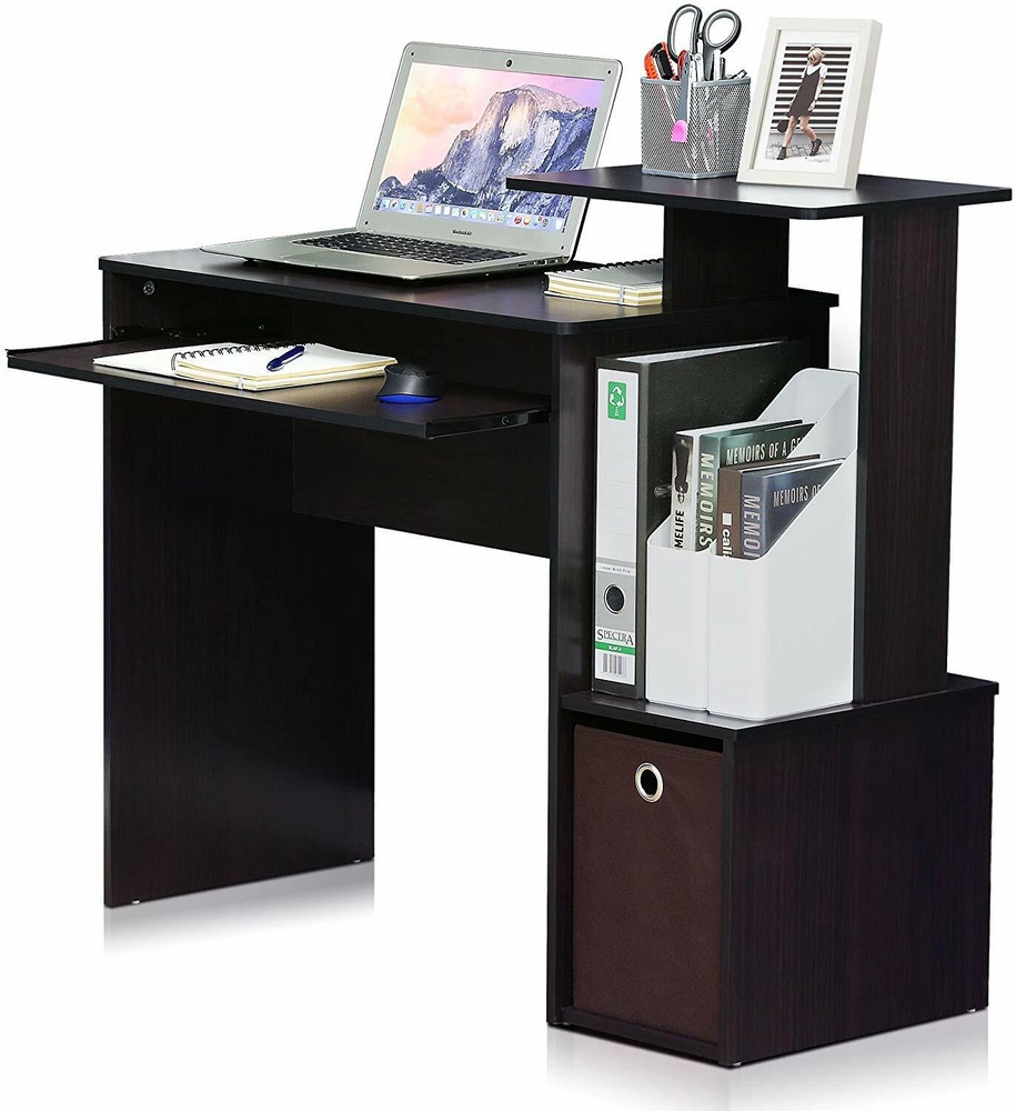 Espresso Brown Student Desk Storage Bin Laptop Computer Table Office Workstation