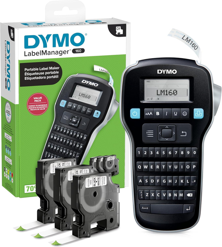 Labelmanager 160 Portable Label Maker Bundle, Easy-To-Use, One-Touch Smart Keys,