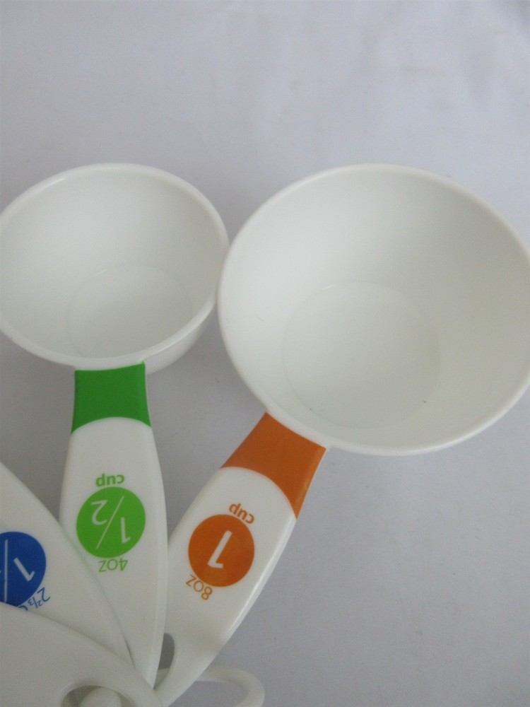 4 Piece Color Coded Measuring Cup Set plastic stackable ring 1/4, 1/3, 1/2 1 cup