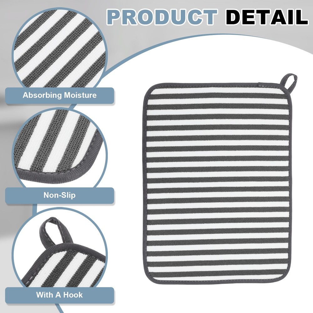 Microfiber Dish Drying Mat,16 x 12 Inch Vertical Stripes Pattern, White