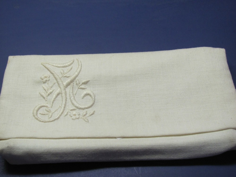 Vintage Linen Envelope Purse Embroidered Design Monogram