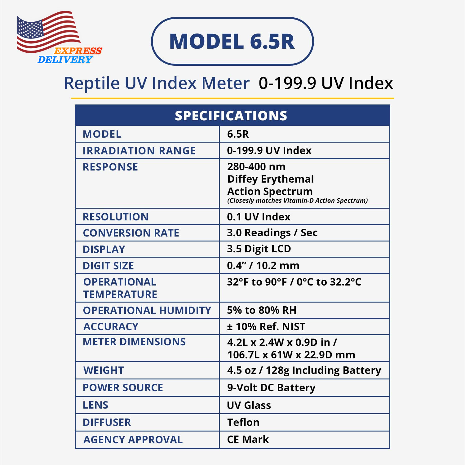 6.5R Reptile UV Index Meter Digital Radiometer for Measuring Ultraviolet Light