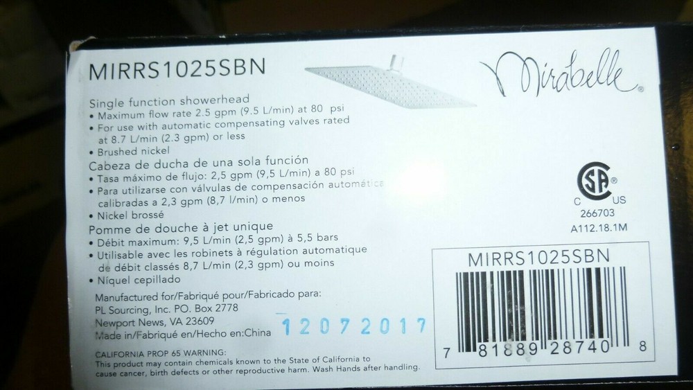 Mirabelle MIRRS1025BN Brushed Nickel Single Function Showerhead