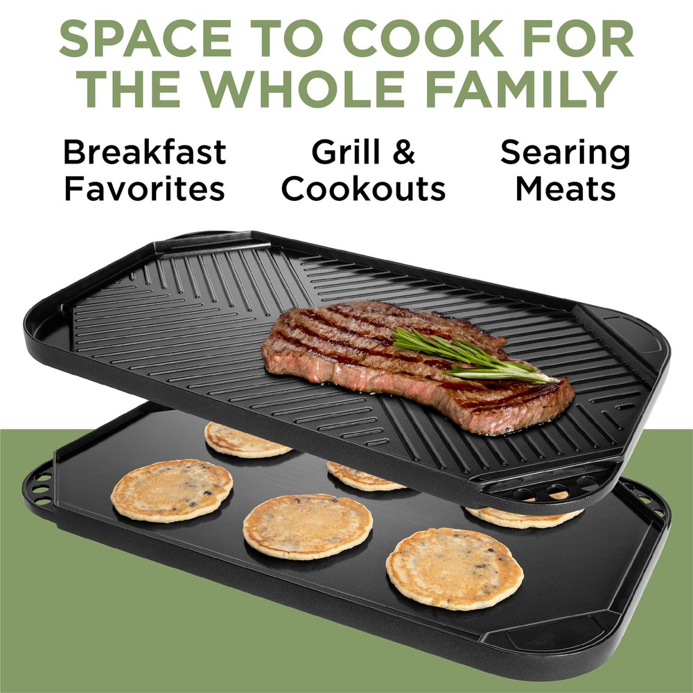Reversible Double Burner Griddle Grill Pan Nonstick