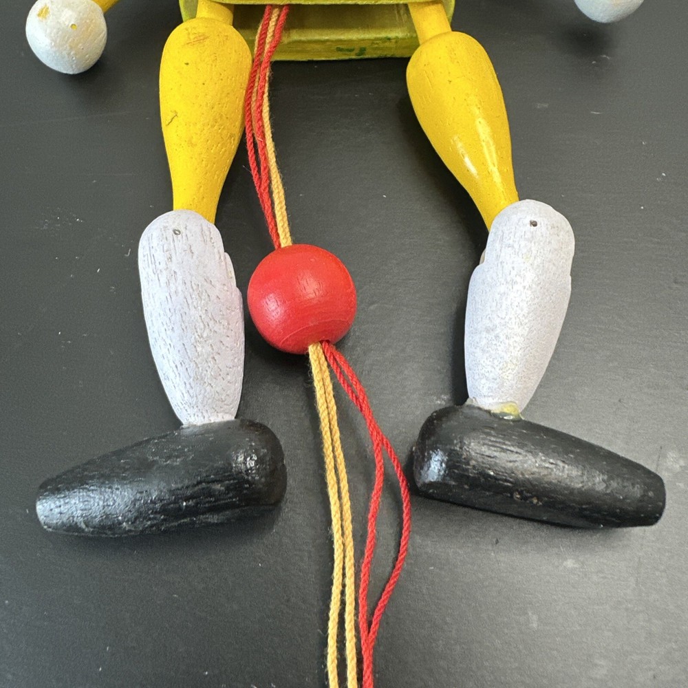 Austrian-Style Pull String Puppet Christmas VTG Wooden Policeman Yellow