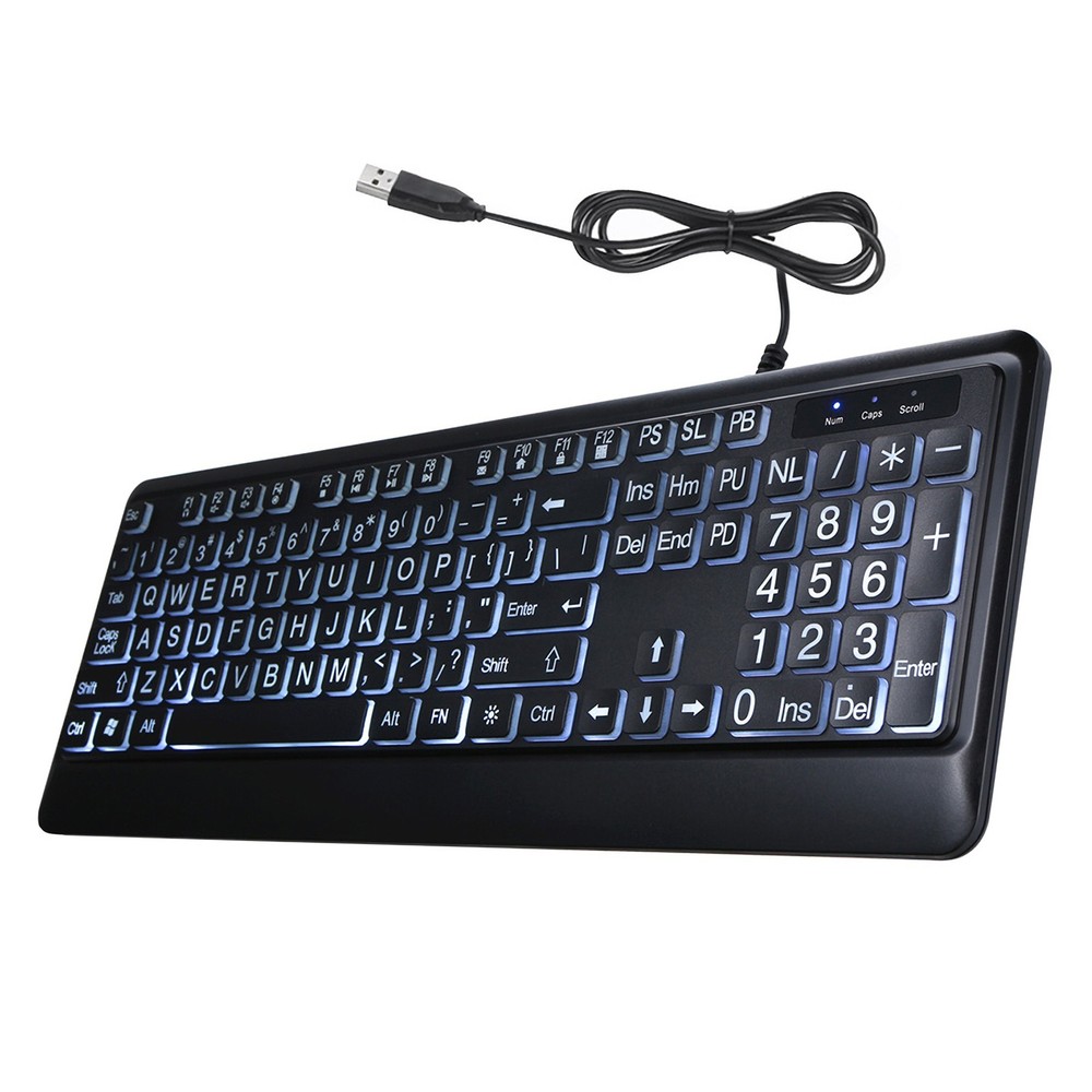 104 Keys Wired Keyboard USB Interface 1.5M Cable Large Print Backlit p0d2