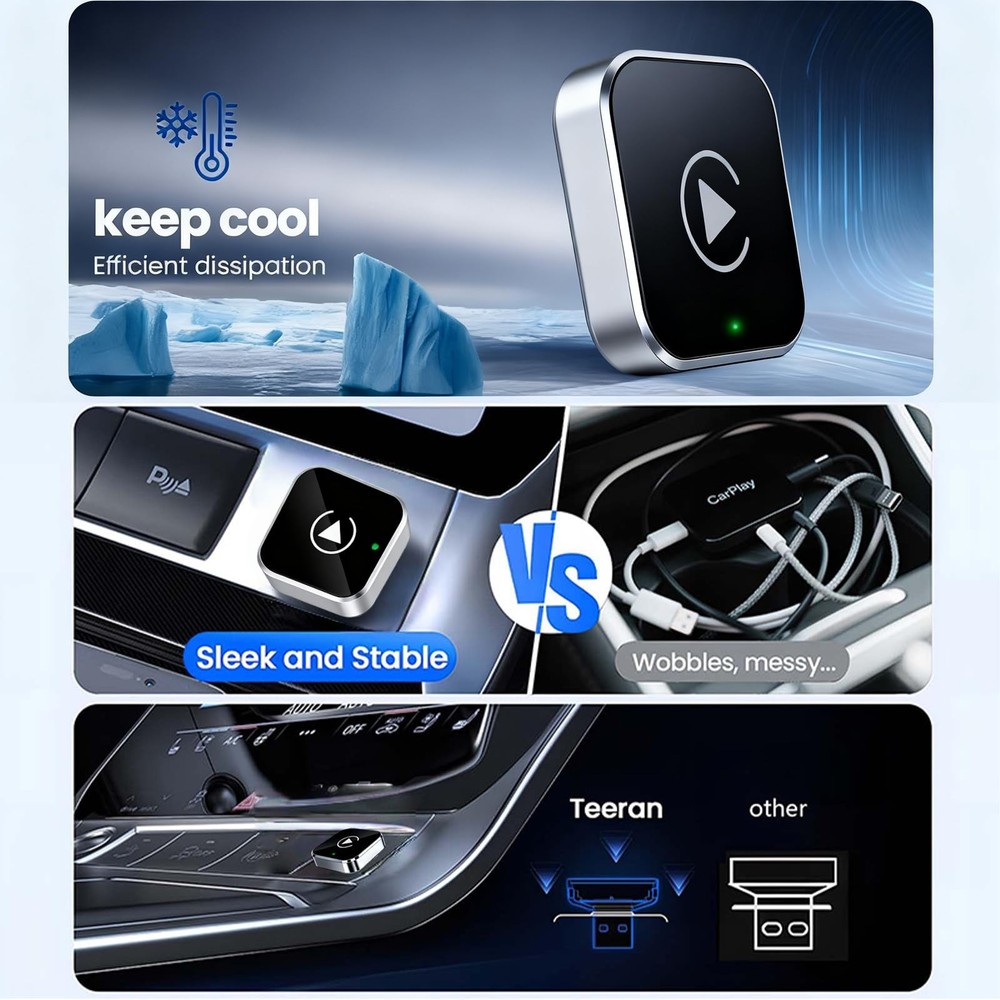 YFDUNV Wireless CarPlay Adapter & Android Auto Dongle, Shiny Silver