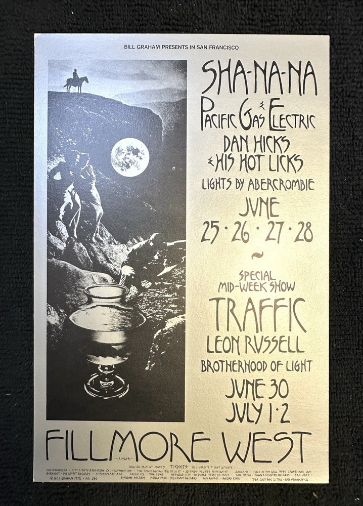 FILLMORE WEST HANDBILL (JUNE 1970  4 5/8x 7") SHA-NA-NA/TRAFFIC MINT/EXCELLENT!