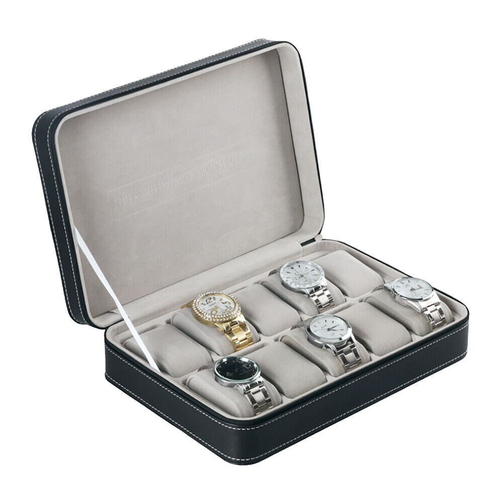 10 Slots Watch Display Case Storage Box Case | Leather Rounded Corner