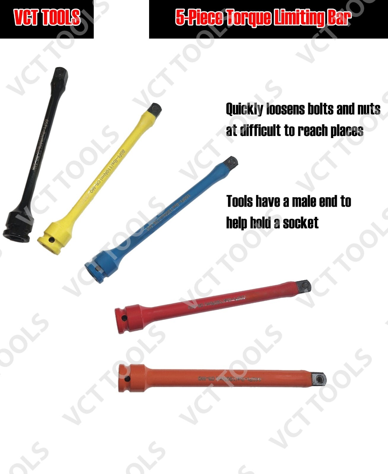 1/2" DR TORQUE EXTENSION BAR STICK SET COLOR & LETTER CODED WITH CASE