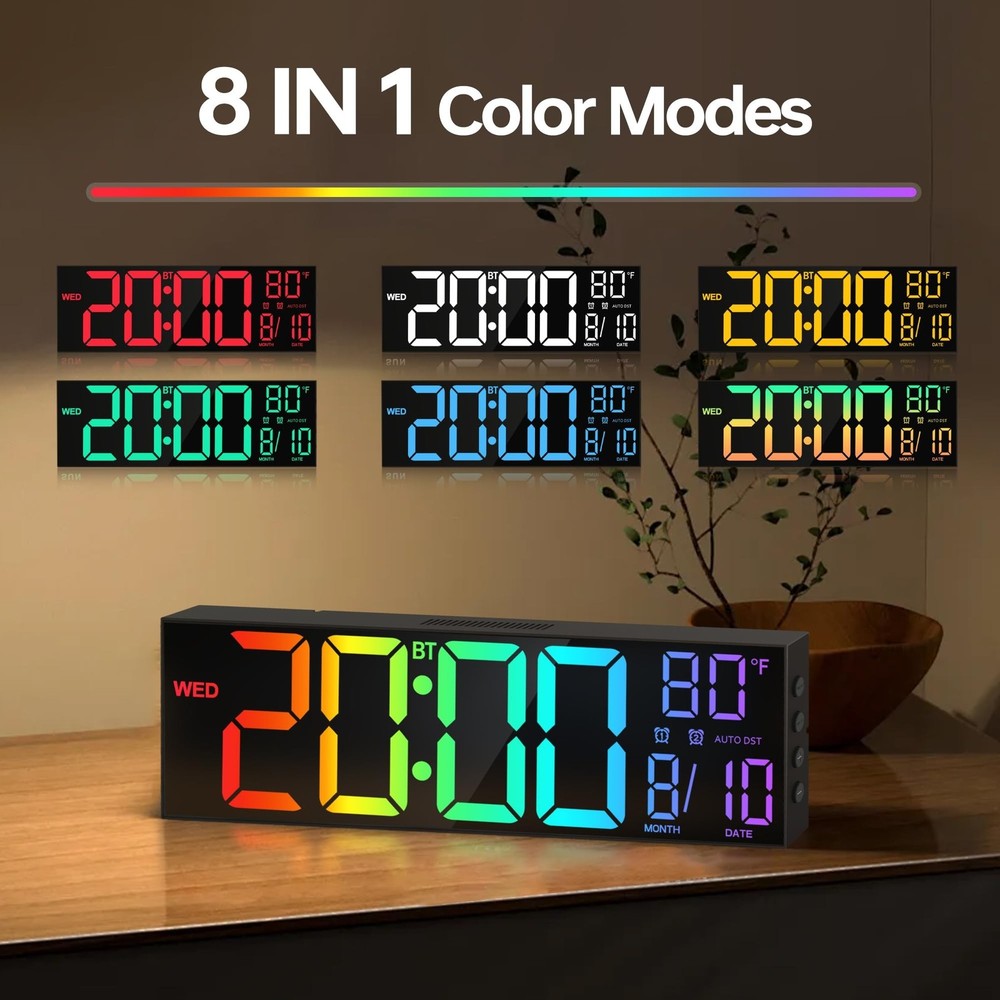 JALL 16.2" Large Digital Wall Clock with Seconds, Bluetooth Sync, A... Fast Ship