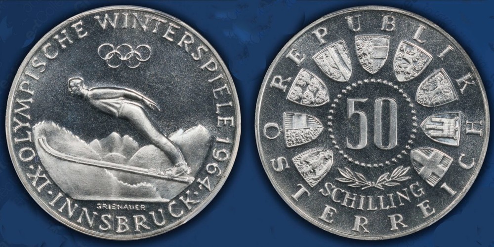 1964 AUSTRIA 50 SCHILLING***PCGS PR67***OLYMPICS***KM# 2896