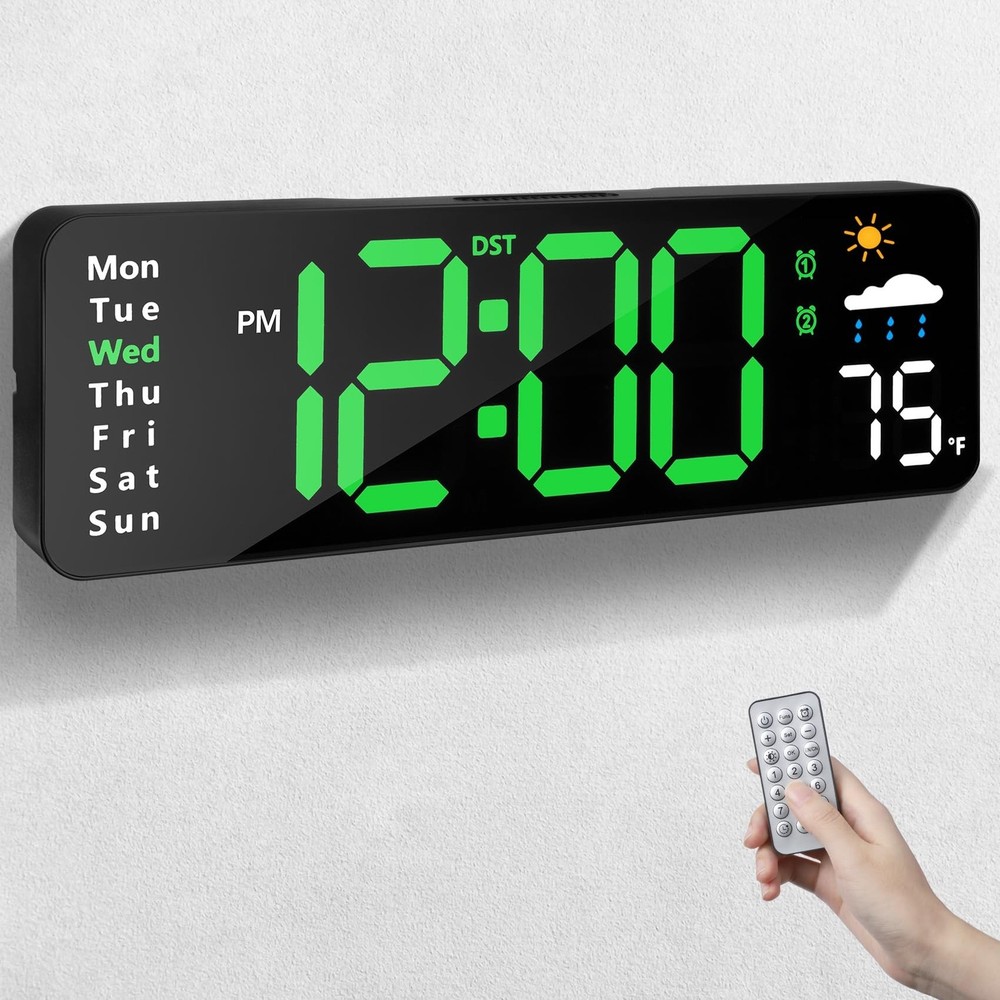Digital Wall Clock with Remote Control, Large Display Plug in LED Digital Ala...