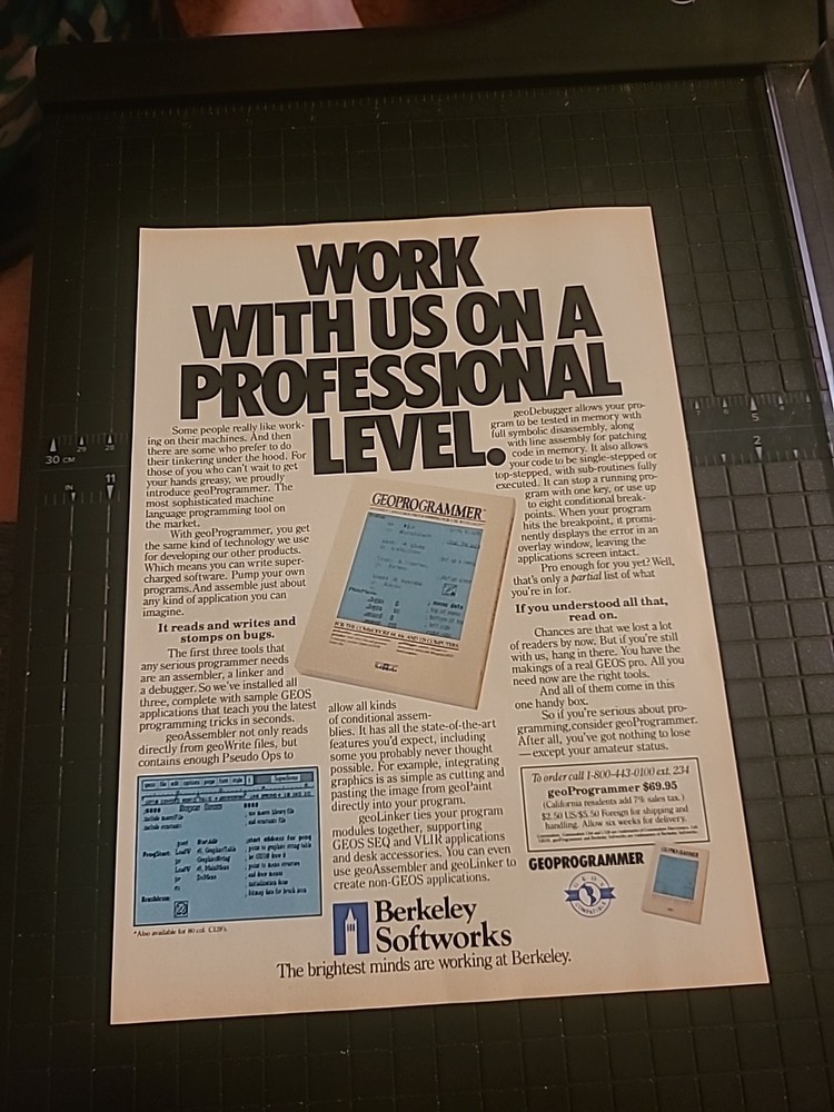 Geoprogrammer Berkeley Softworks Computer Print Ad 1988 8X11