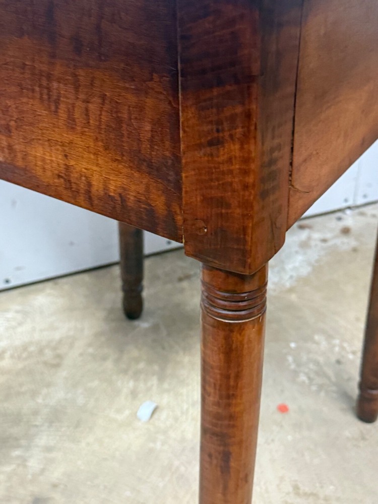 antique bench made tiger maple & walnut work table night stand end 1800s drawer