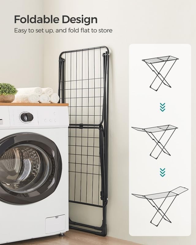 Clothes drying rack, metal laundry drying rack, foldable, space-saving,