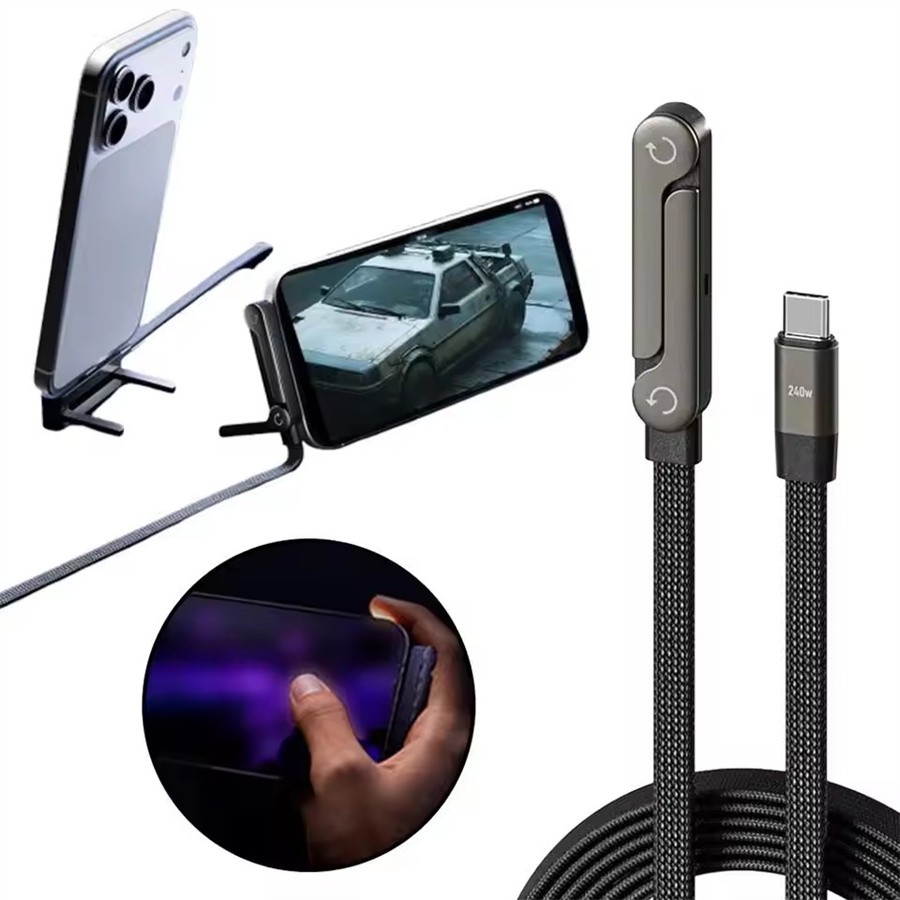 240w Fast Charging Foldable Bracket Data Cablewith Built-in Holder Black HO T