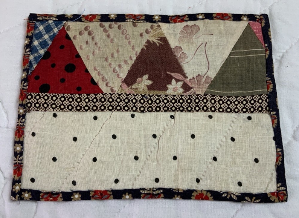 Vintage Patchwork Quilt Table Topper, Rectangle, Triangles, Polka Dots