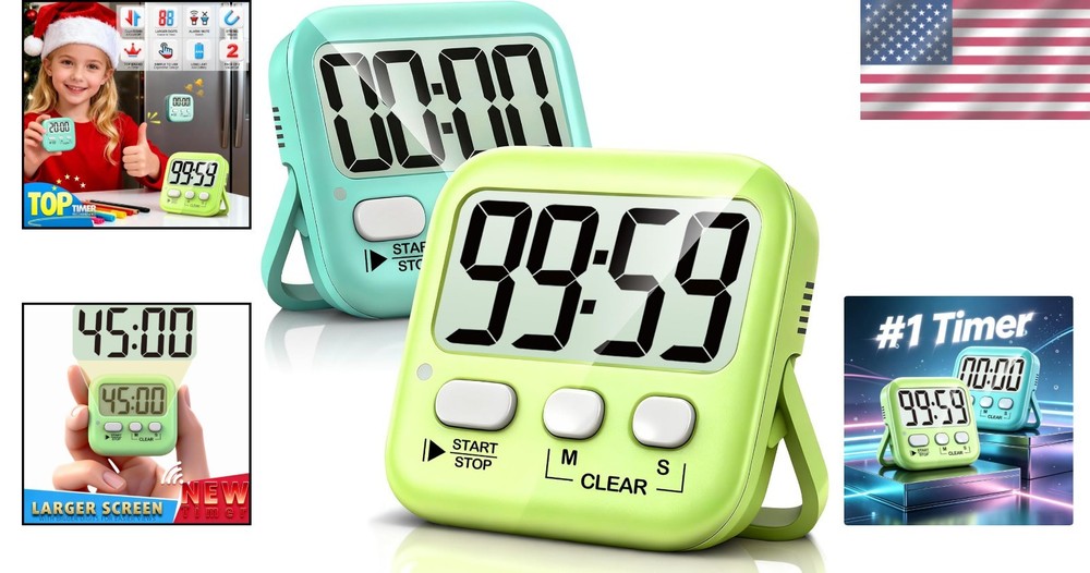 Portable Kitchen & Classroom Timers: 2 Pack with Built-in Memory & Large Display