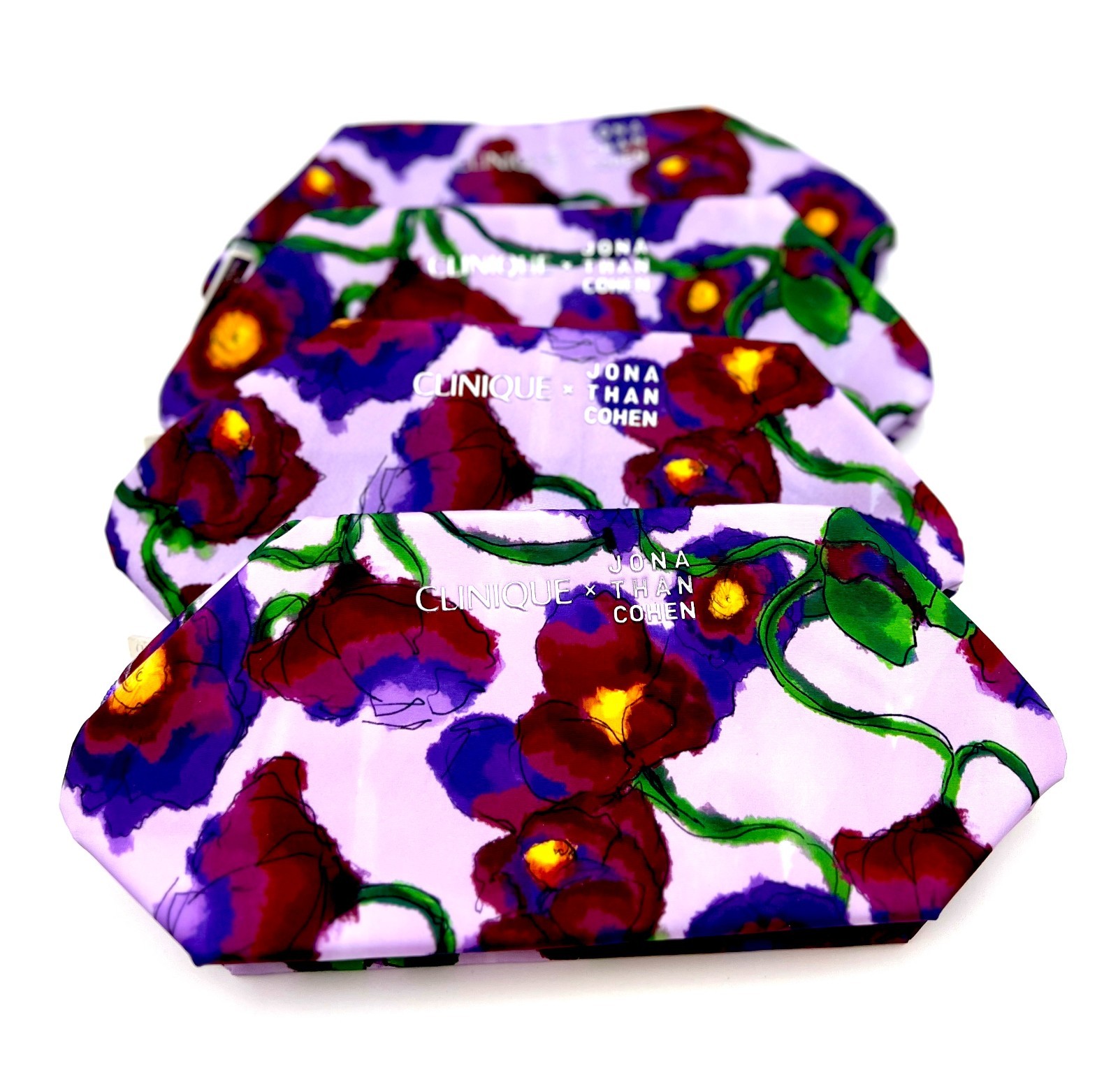 4 Bags: Clinique x Jona Than Cohen Cosmetic Makeup Bag with Flower Printed