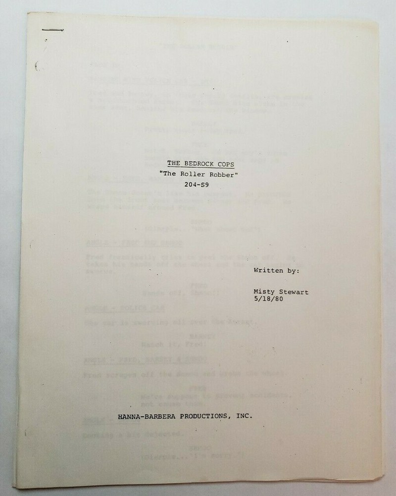 THE FLINTSTONE COMEDY SHOW / 1980 TV Script, The Bedrock Cops: "Roller Robber"