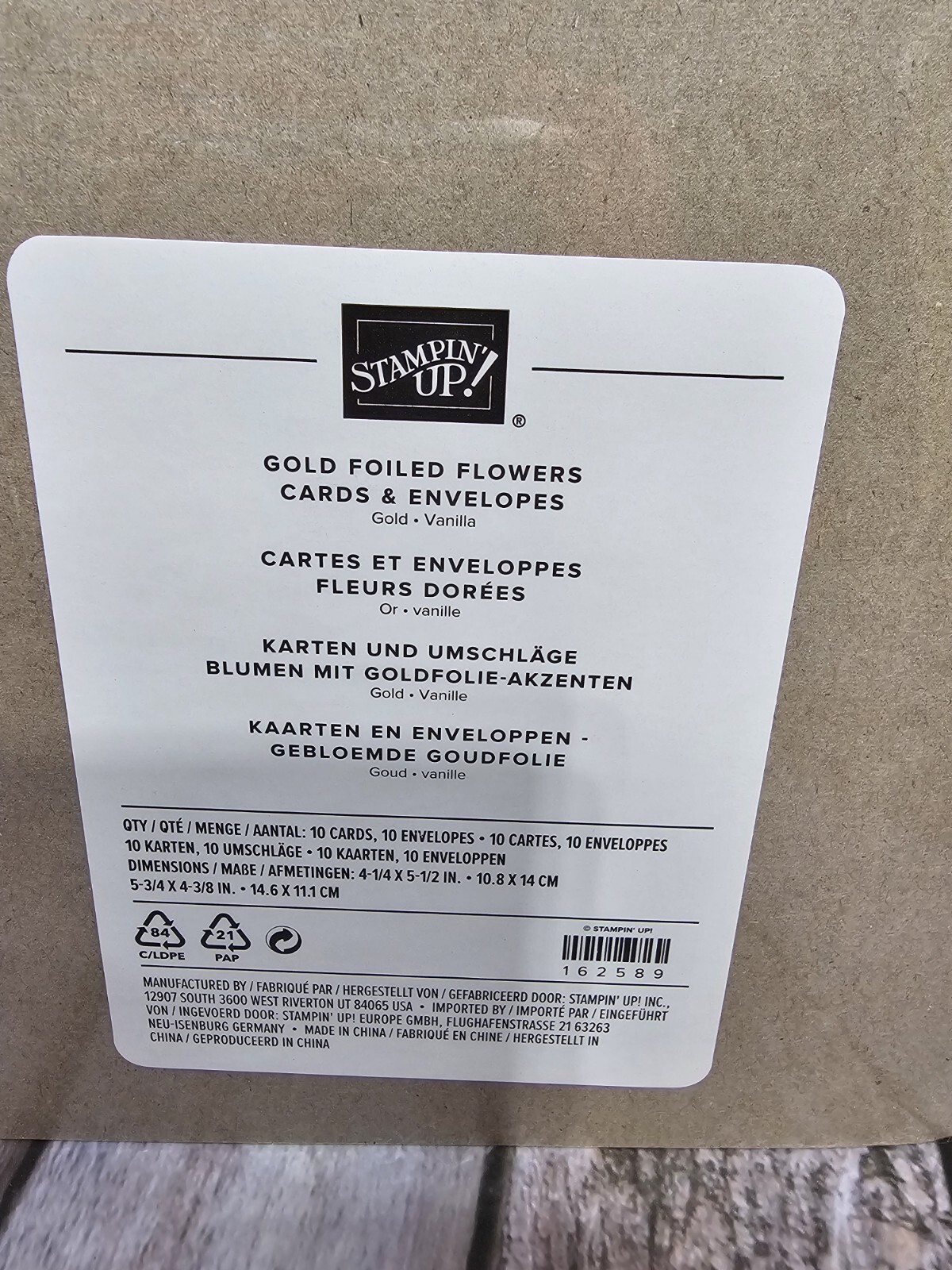 Stampin' Up! NEW IN PKG GOLD FOILED FLOWERS CARDS & ENVELOPES 10 Each