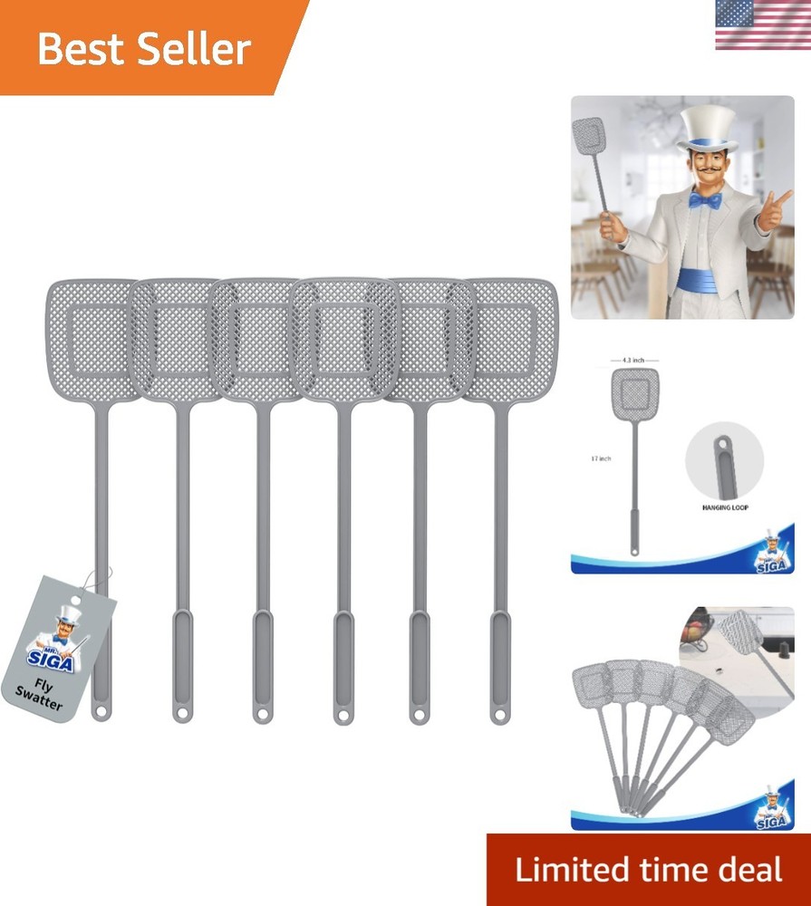 Heavy Duty Long Handle Fly Swatter 6-Pack - Effective Pest Control Solution