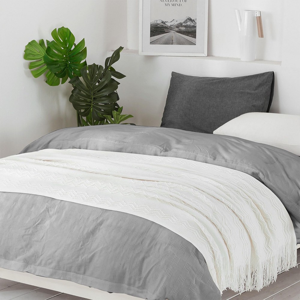Off White Throw Blanket 50x60 Inches Throw Textured Solid Soft Sofa Couch Dec...