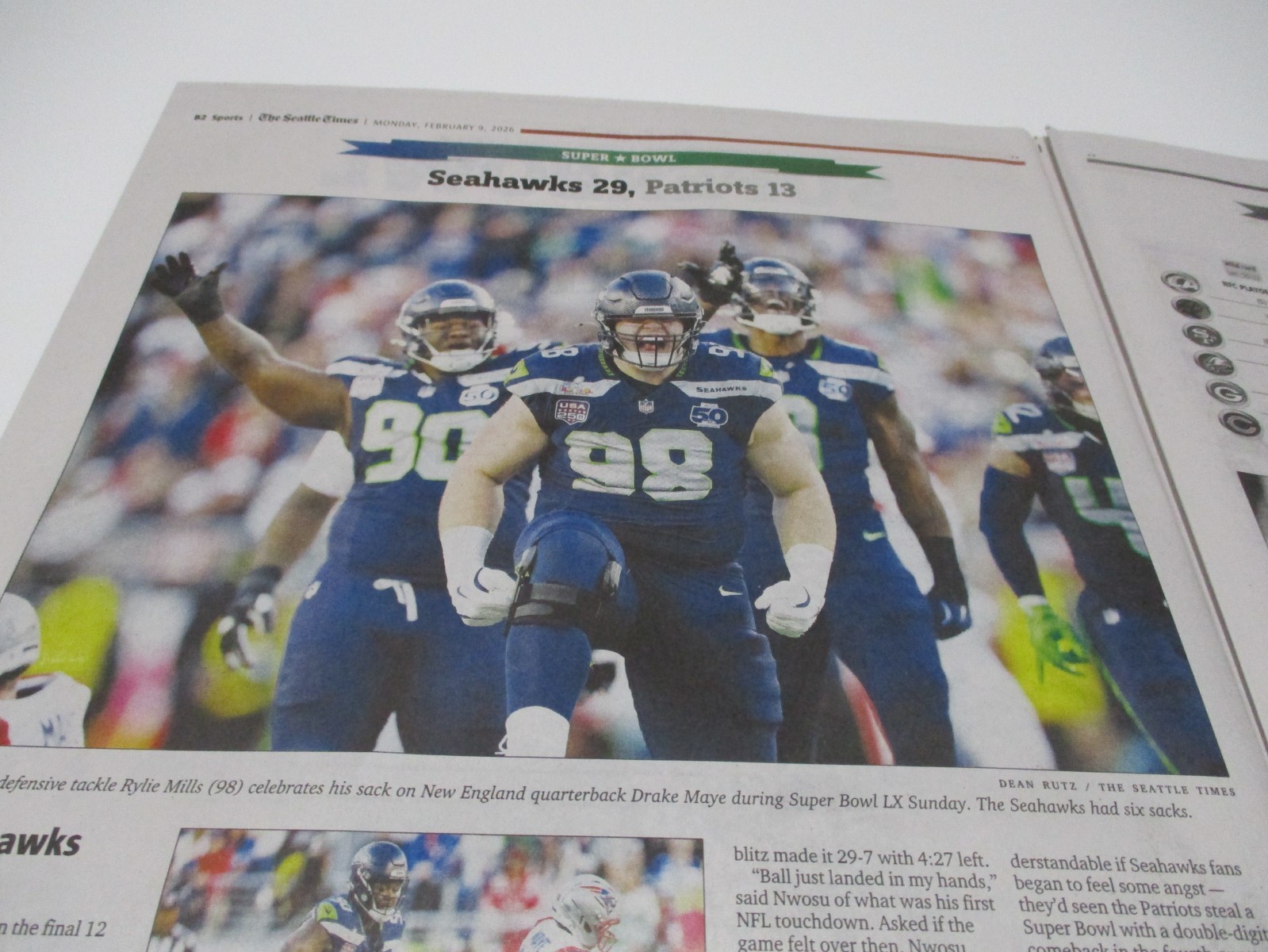 Seattle Seahawks Super Bowl Champs Full Newspaper, New