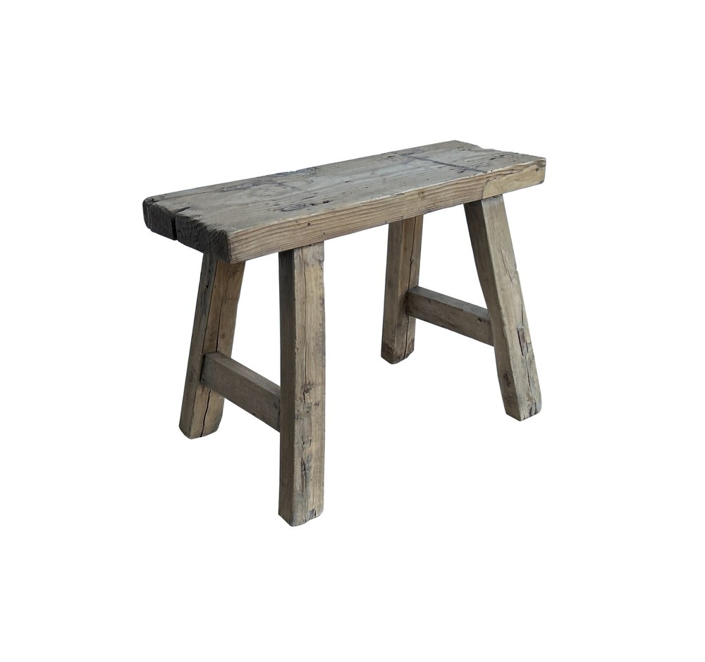 Rustic Raw Rough Wood Grain Rectangle Slim Stool Bench Side Table JK331