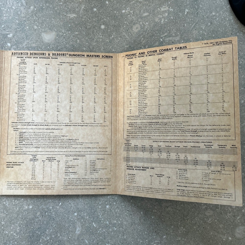 DUNGEON MASTERS SCREEN AD&D 9024 Advanced Dungeons Dragons TSR 1979