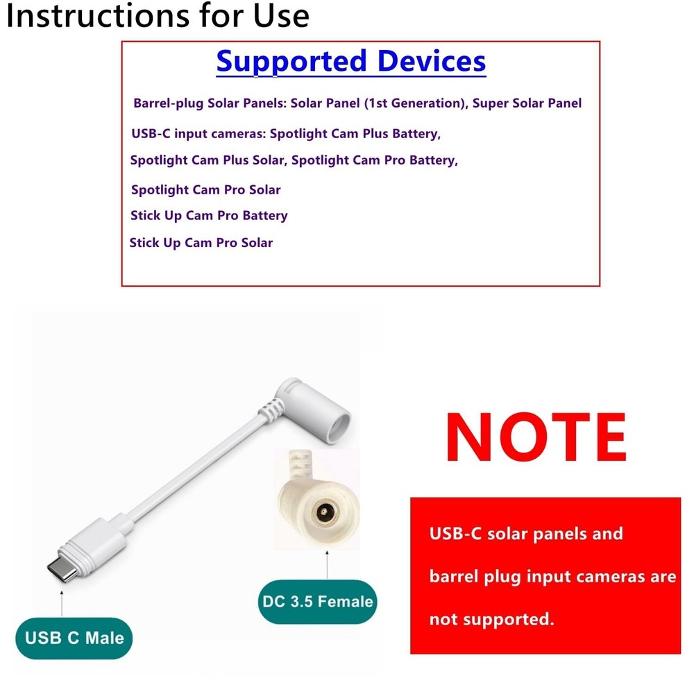 White Ring Barrel Plug to USB-C Adapter - Compatible with 1st Gen Solar Panel...
