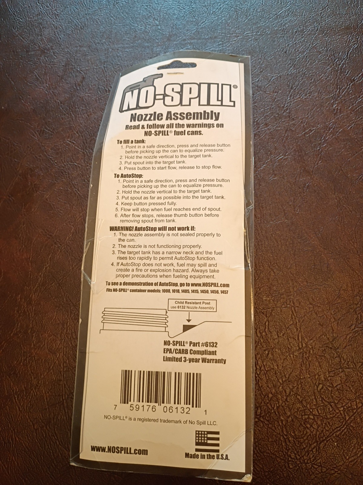 NOSPILL 6132 Gas Can Nozzle Assembly (ONLY fits No-Spill cans 2010 & later) B24