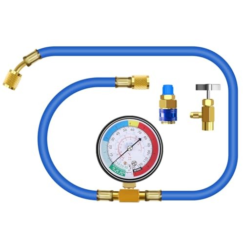 AC Charge Hose with Gauge for R134A, Car HVAC Refrigerant Recharge Kit, Home