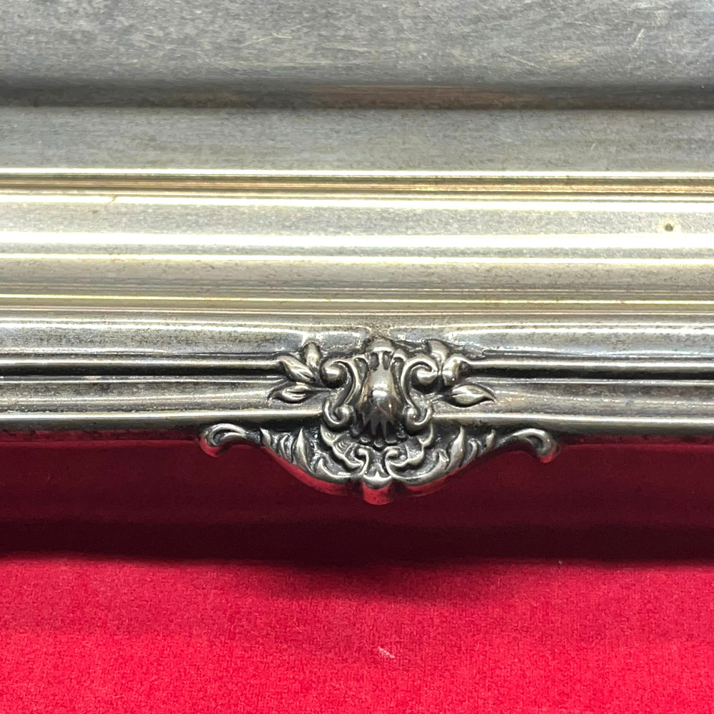 VTG 19" Tarnished Silver Plated Rectangular Butler Serving Tray Pierced Gallery