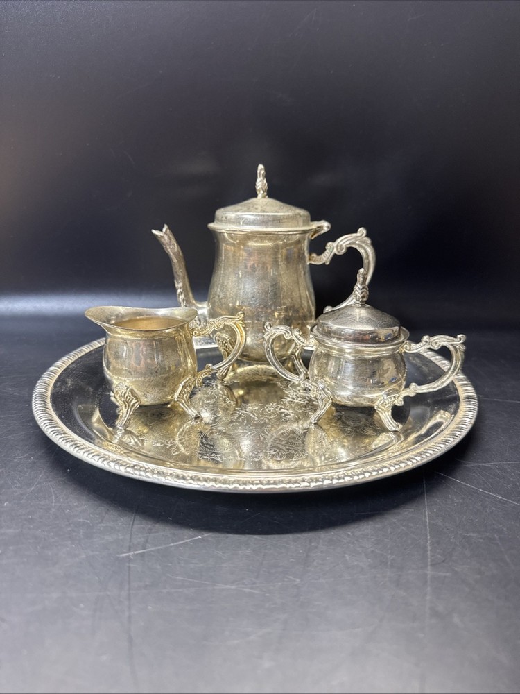 Tea Set Davco Silver Tea Pot/Creamer/ Sugar Bowl/Tray #1