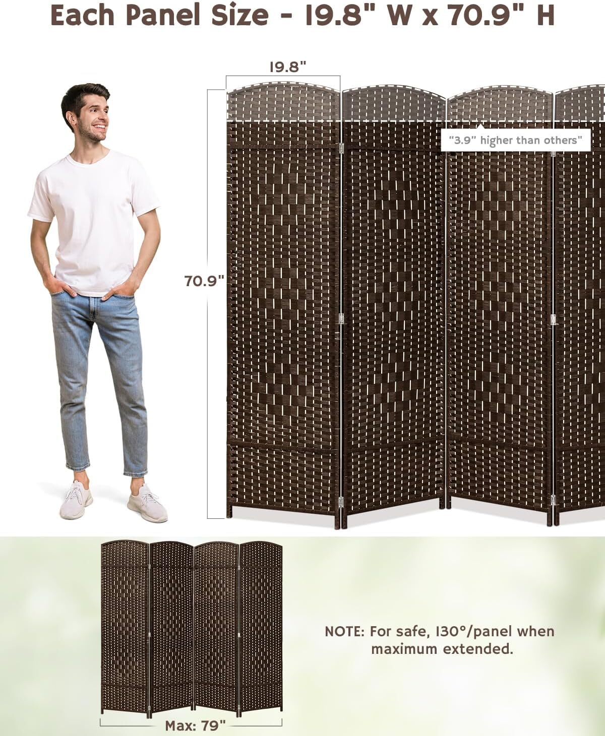 4/6/8 Panels Room Divider Wall for Room Separation Folding Privacy Screen