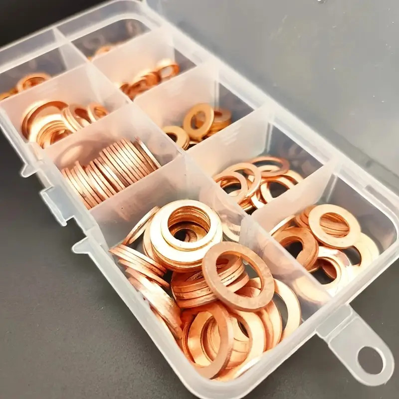 200 PCS Solid Copper Crush Washer Gasket Set Assortment Flat O-Ring Seal Kit