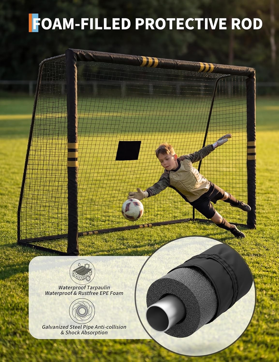8x5.3Ft Backyard Soccer Goal W/ Metal Frame & Padded Posts Weather-Resistant Net