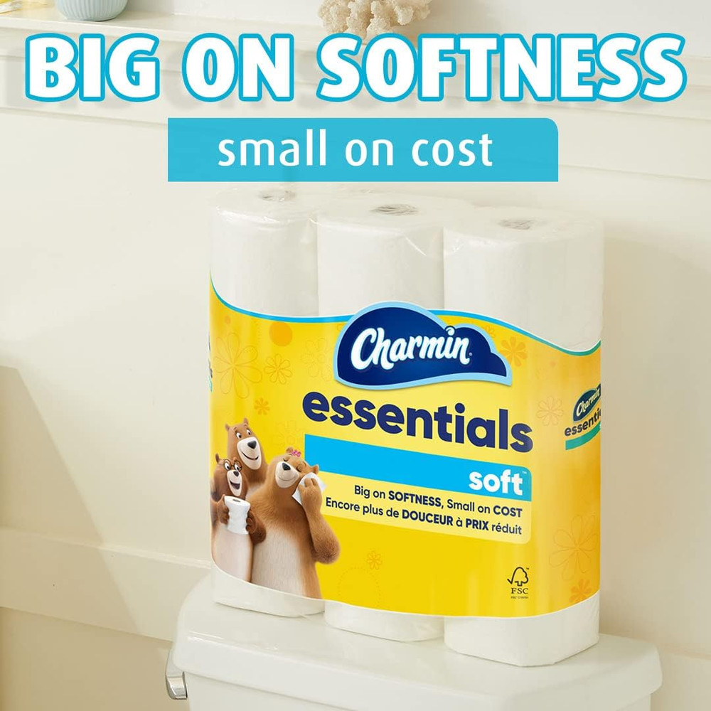 Essentials Soft Toilet Paper, 9 Mega Rolls = 36 Regular Rolls