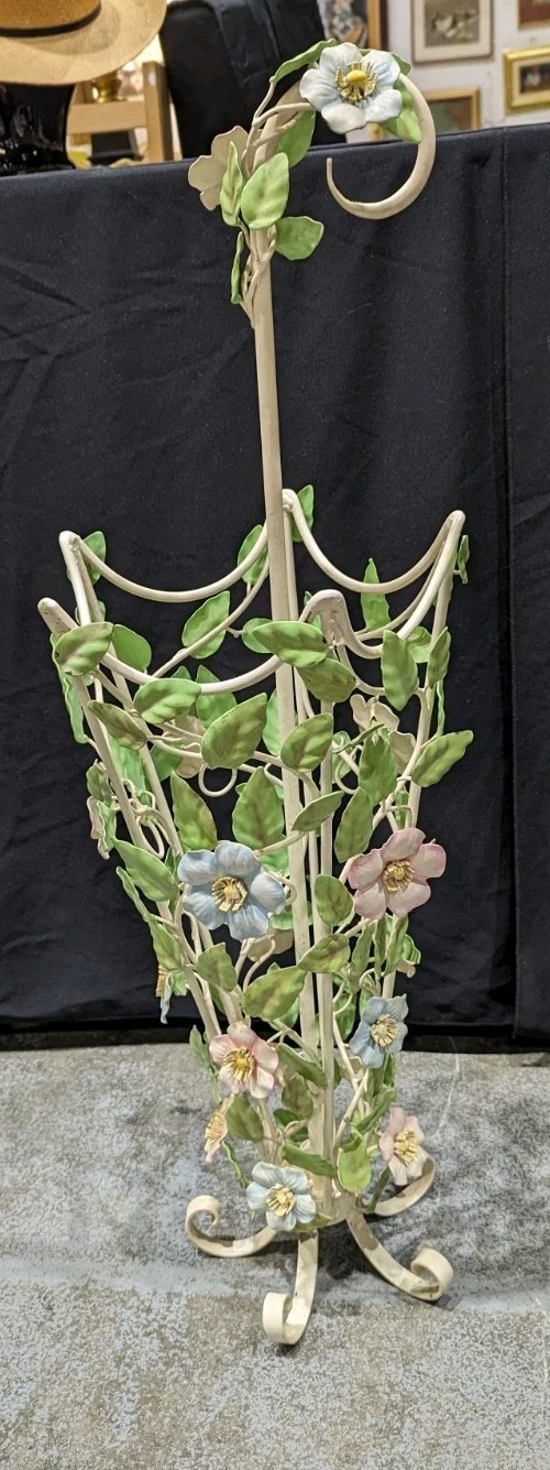 TOLE Floral Umbrella Holder Wrought Iron Stand Drip Plate
