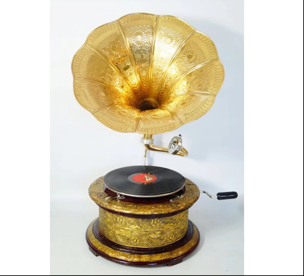 HMV Gramophone Fully Functional Working Phonograph, win-up record player gift