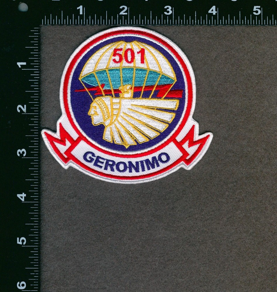 501st Parachute Infantry "Geronimo" Patch - 3 1/2" X 3 7/8" Hook & Loop backing