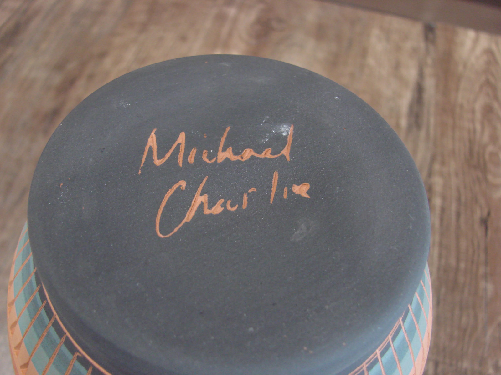 Native American Navajo Hand Etched & Hand Painted Pottery - Charlie