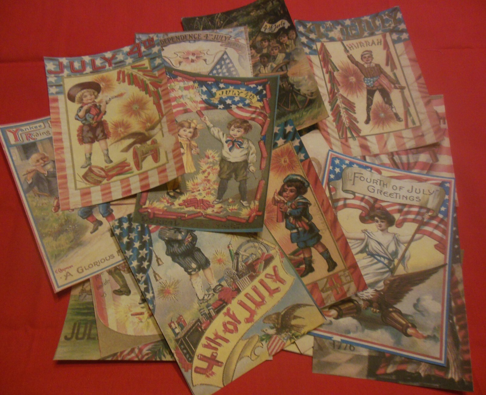 Set of 16 LARGE 4th of July vintage patriotic Set # 2 old postcard images